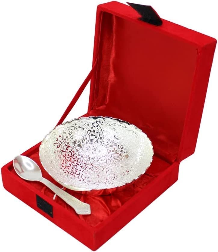 NOBILITY Silver Plated Bowl Spoon Set for Diwali Wedding Housewarming Return Gift Items 1 Set